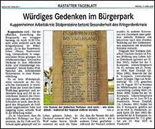 BT 2015 04 17 Wuerdiges Gedenken Buergerpark klein